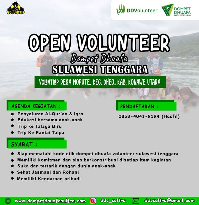 OPEN VOLUNTEER DOMPET DHUAFA SULAWESI TENGGARA dalam Agenda VOLUNTRIP KONAWE UTARA
